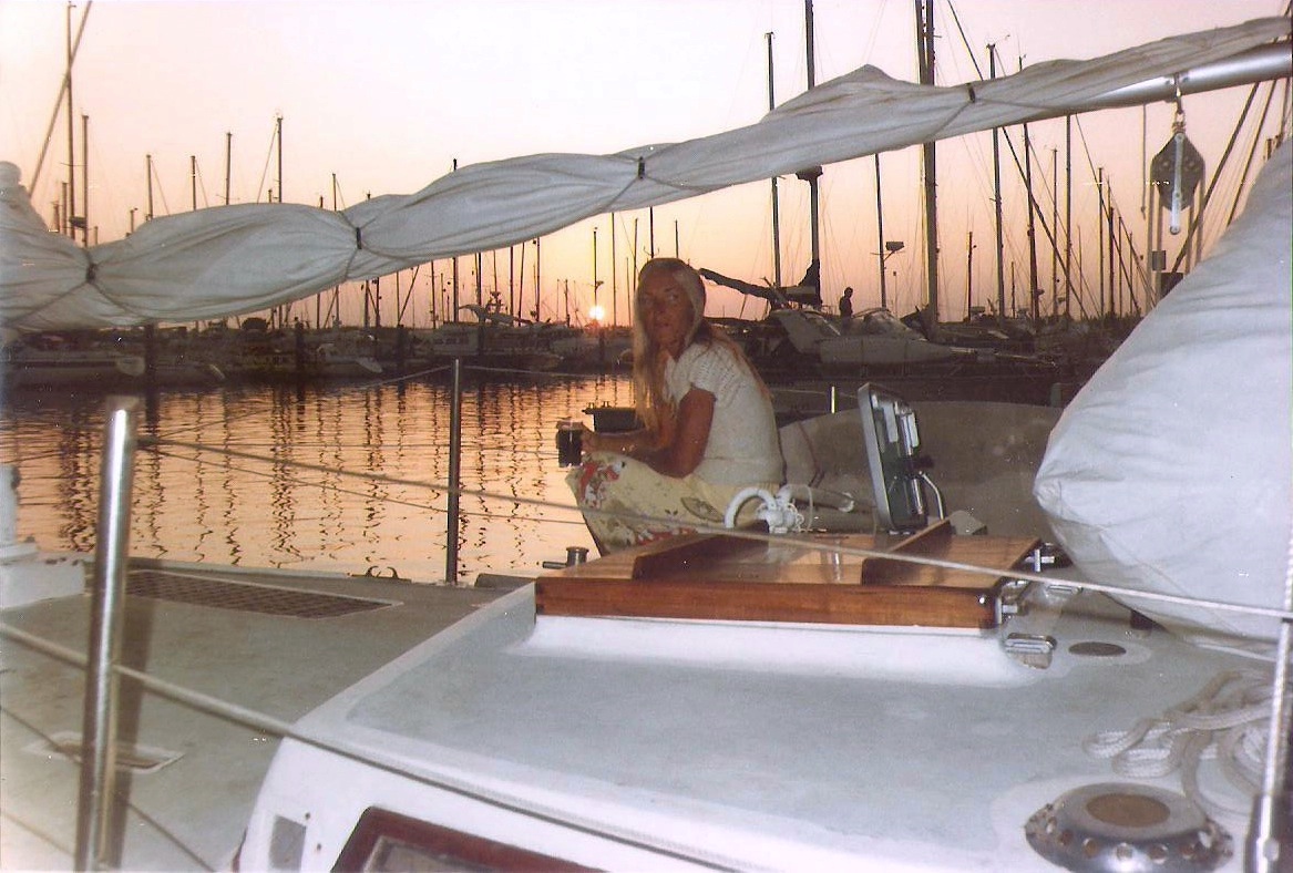 My mother in the evening at Marina Vilamoura.